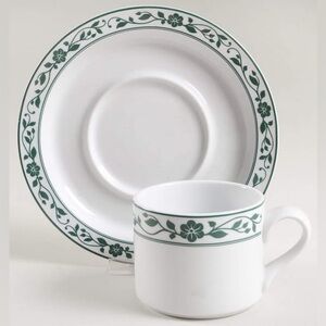 VTG Dansk Springhavn Green/White Flat Cup & Saucer Set of 2